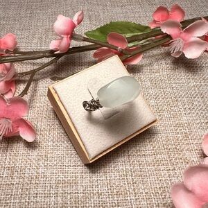HANDMADE Vintage Wire-Wrapped Silver Ring with Large Milky White Gemstone